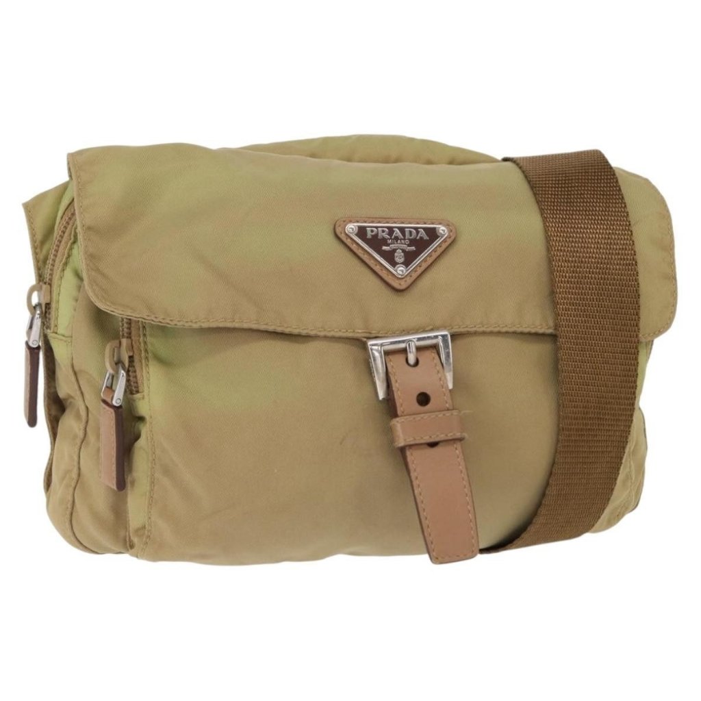 Authentic Prada Shoulder Bag Nylon Beige Silver
